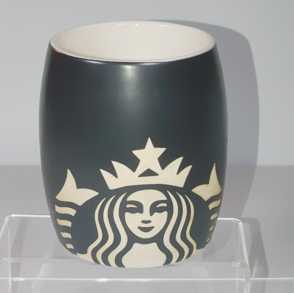 STARBUCKS Etched Black & White Siren Mermaid Logo 14oz Barrel Coffee /Tea Cup